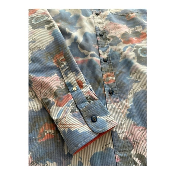 Desigual Shirt Long Sleeves Button Up Floral Striped Print Blue Mens Size XL - Picture 6 of 12